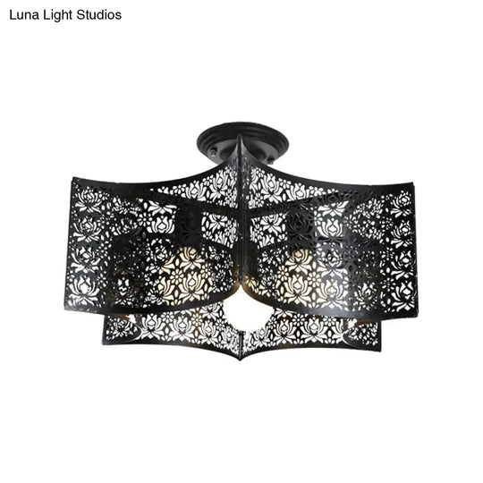 Black Drum Design Semi Flush Light - Vintage Retro Metallic 3-Head Foyer Mount 16’/16.5’ W