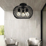 Black Drum Design Semi Flush Light - Vintage Retro Metallic 3-Head Foyer Mount 16’/16.5’ W / 16.5’