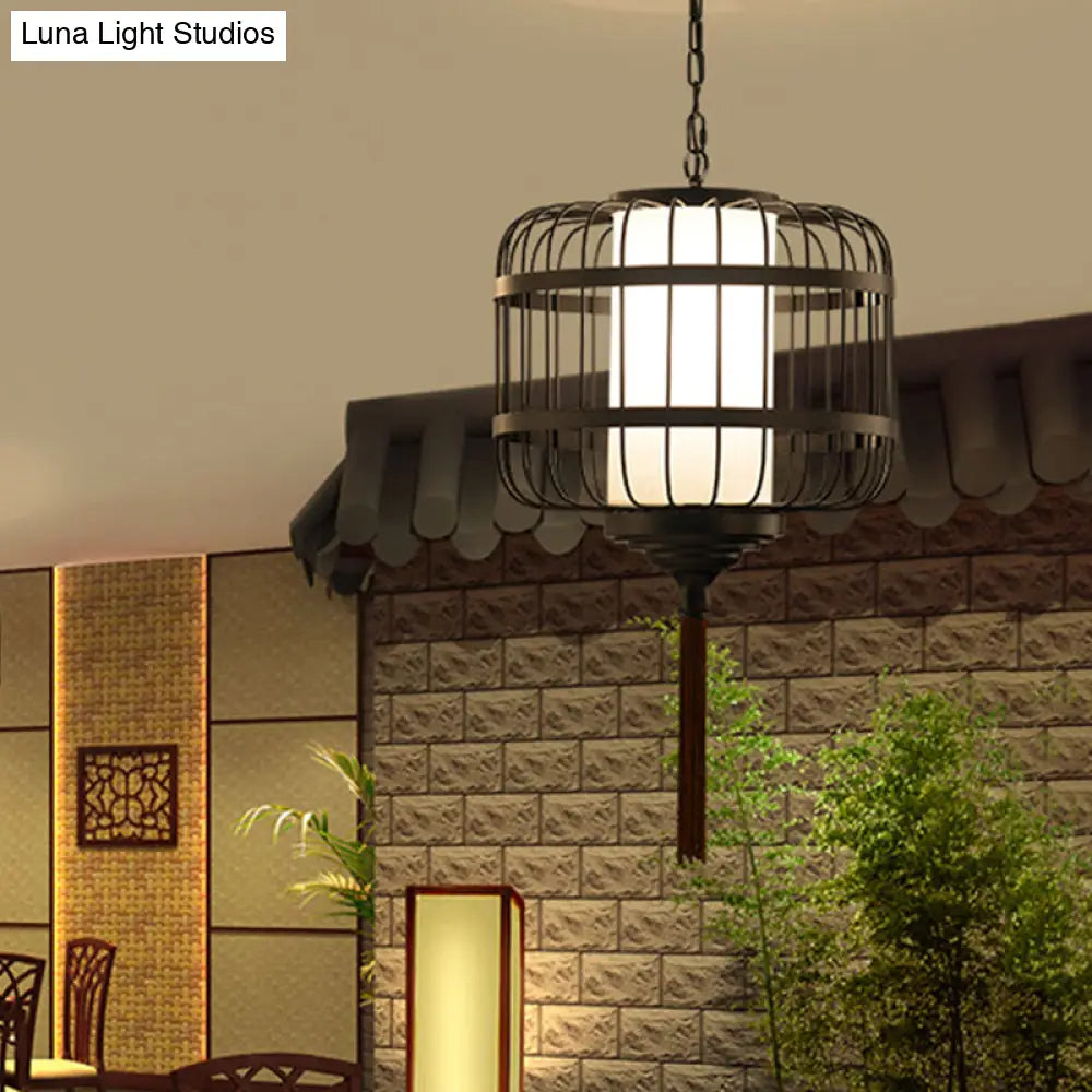 Black Fabric Cage Pendant Light - Ideal For Restaurants