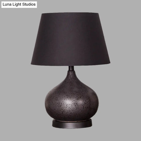 Black Fabric Tapered Drum Task Table Lamp - Modern Design 1 Bulb For Night Lighting