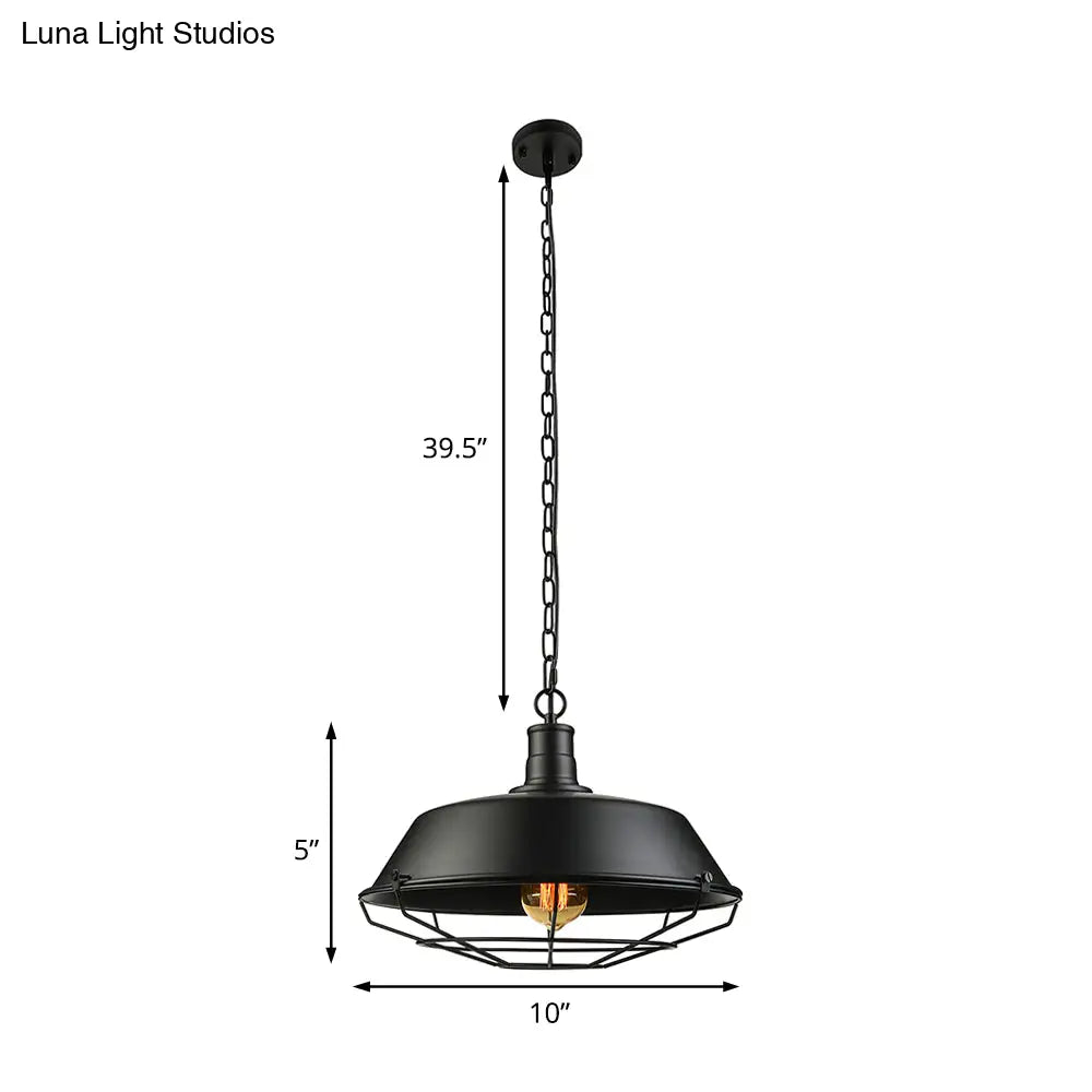 Black Farmhouse Barn Ceiling Light: Stylish Cage Shade Pendant Lamp (1 Bulb) - 10’/14’/18’ Diameter