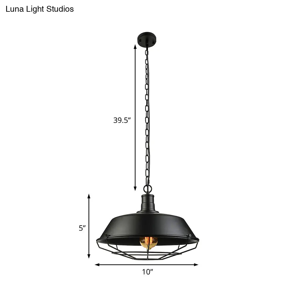 Farmhouse Barn Ceiling Light Fixture With Cage Shade - Metallic Pendant Lamp In Black (1 Bulb