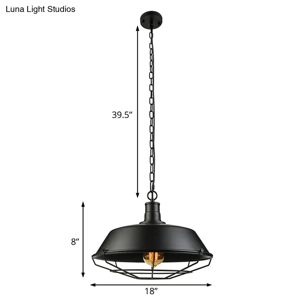 Farmhouse Barn Ceiling Light Fixture With Cage Shade - Metallic Pendant Lamp In Black (1 Bulb