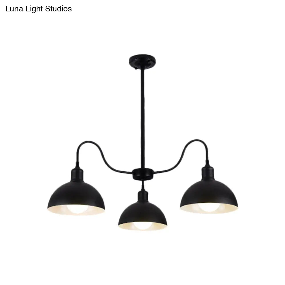 Black Retro Style Chandelier Pendant With Metal Dome Shade For Dining Room