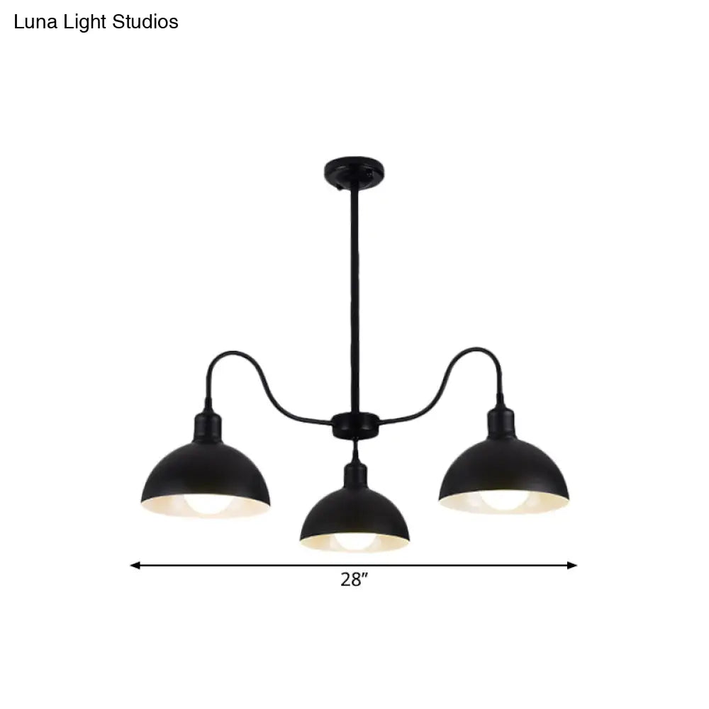 Black Retro Style Chandelier Pendant With Metal Dome Shade For Dining Room