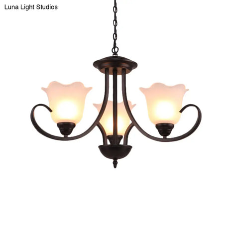 Black Frosted Glass Chandelier - Traditional Bell Design Ideal For Living Room Multiple Bulb Options