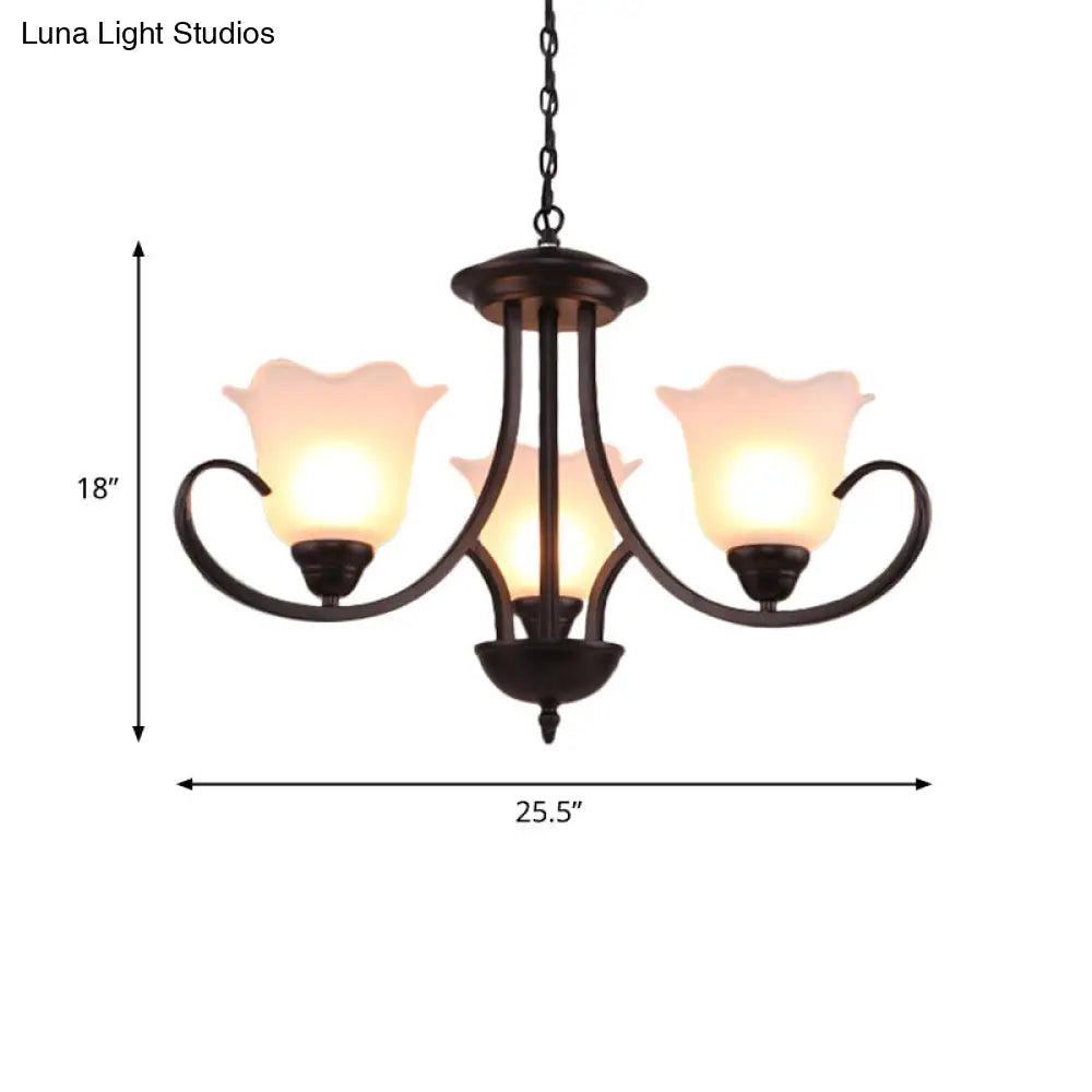 Black Frosted Glass Chandelier - Traditional Bell Design Ideal For Living Room Multiple Bulb Options