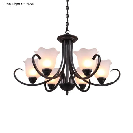 Black Frosted Glass Chandelier - Traditional Bell Design Ideal For Living Room Multiple Bulb Options