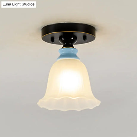 Black Frosted Glass Flared Flushmount Rural Style Flush Mount Light For Corridors