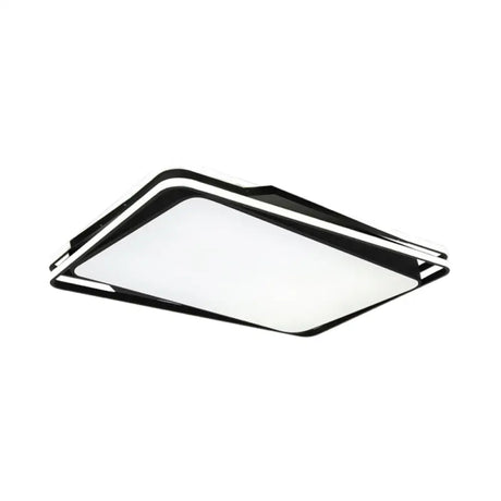 Black Geometrical Flush Mount Ceiling Lamp - Minimalist Led Metal Lighting In White/Warm Light