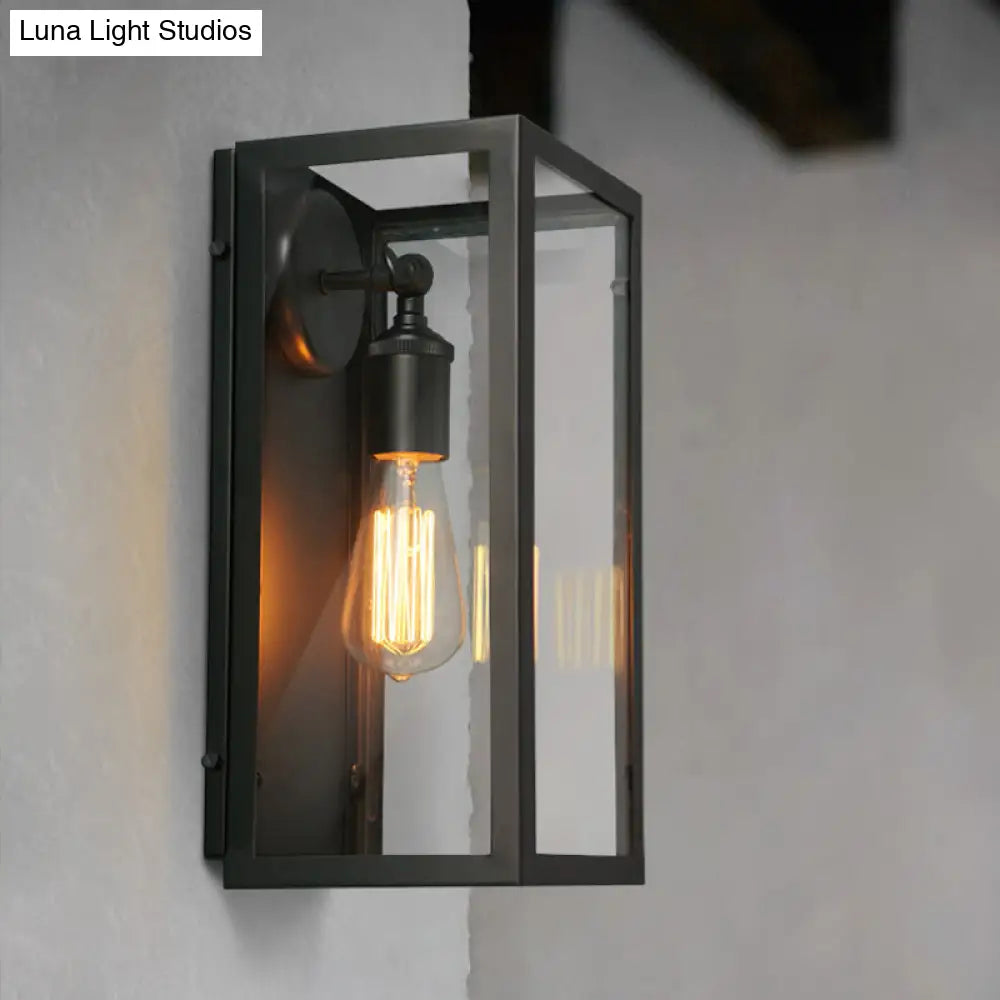Black Glass Rectangle Sconce - Traditional Up/Down Wall Lamp For Bedroom
