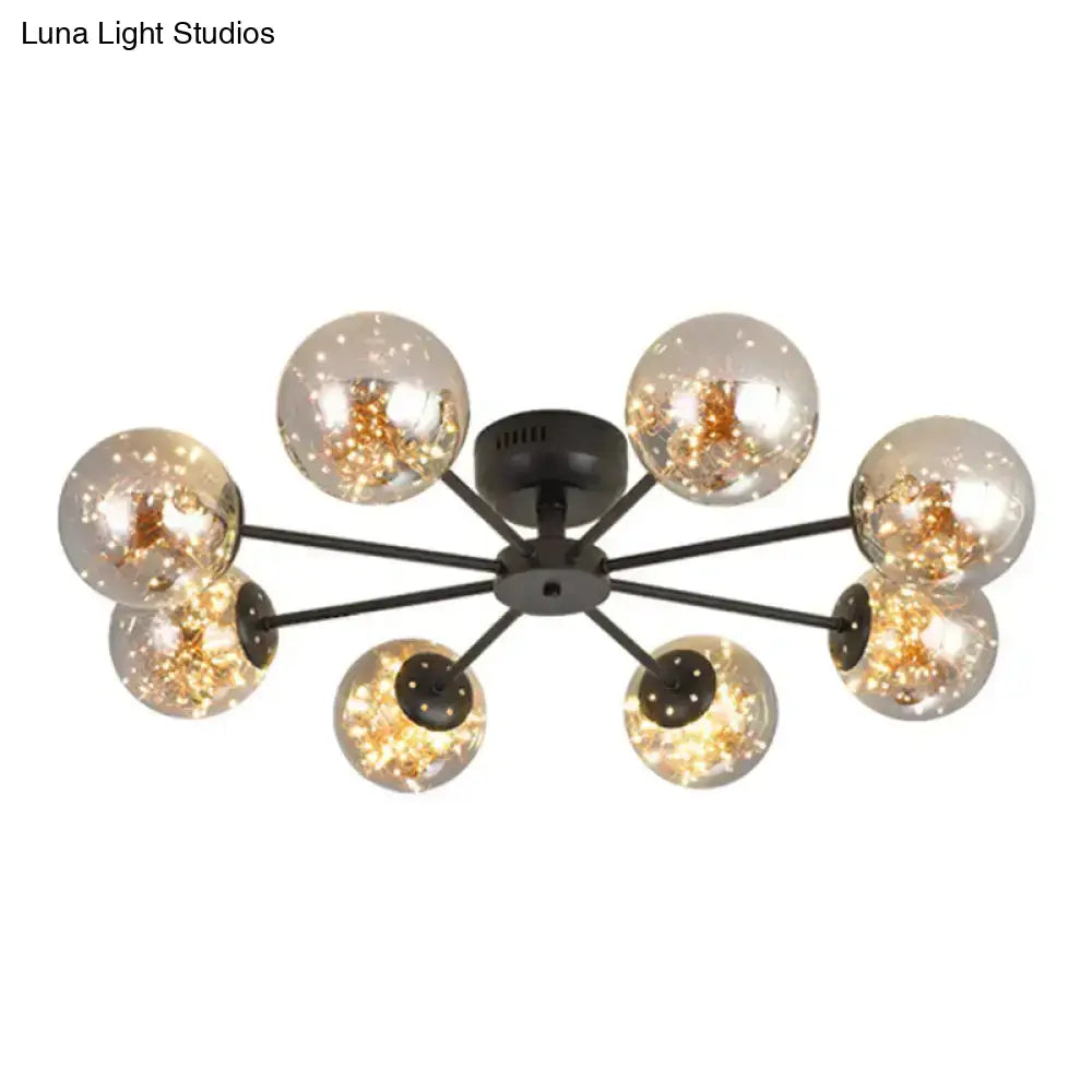 Black Globe Led Starry Semi Flush Mount Ceiling Light With Glass Shade 8 / Smoke Gray