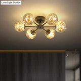 Black Globe Led Starry Semi Flush Mount Ceiling Light With Glass Shade