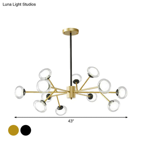 Black/Gold Bough Ceiling Chandelier - Postmodern Metal Hanging Light Kit With Milky Glass Shade