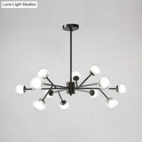 Black/Gold Bough Ceiling Chandelier - Postmodern Metal Hanging Light Kit With Milky Glass Shade