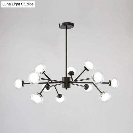 Black/Gold Bough Ceiling Chandelier - Postmodern Metal Hanging Light Kit With Milky Glass Shade