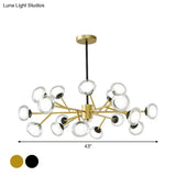 Black/Gold Bough Ceiling Chandelier - Postmodern Metal Hanging Light Kit With Milky Glass Shade