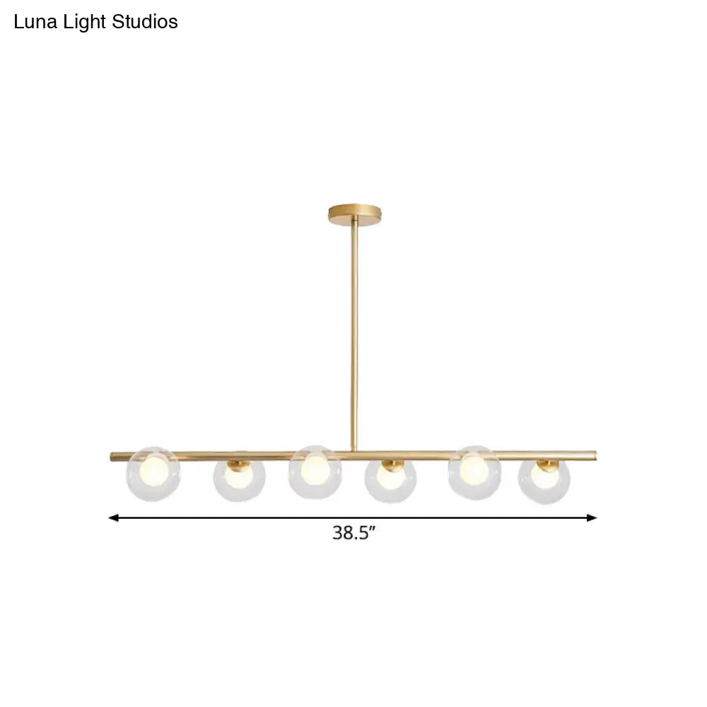 Black/Gold Metallic Hanging Chandelier - Clear Glass Ball Island Light For Dining Table With 6