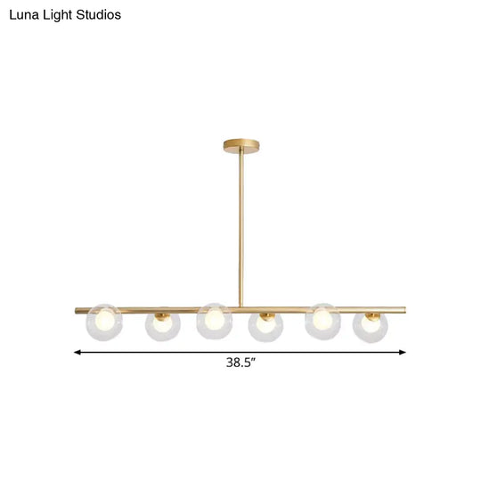 Black/Gold Metallic Hanging Chandelier - Clear Glass Ball Island Light For Dining Table With 6