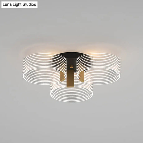 Black - Gold Round Semi Flush Ceiling Mount Light Fixture - Simple And Elegant With 2/3/5 Lights