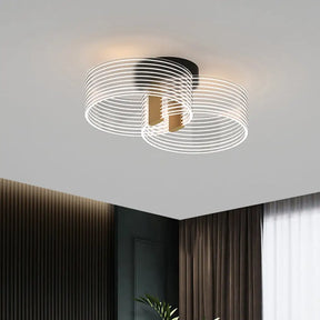 Black - Gold Round Semi Flush Ceiling Mount Light Fixture - Simple And Elegant With 2/3/5 Lights