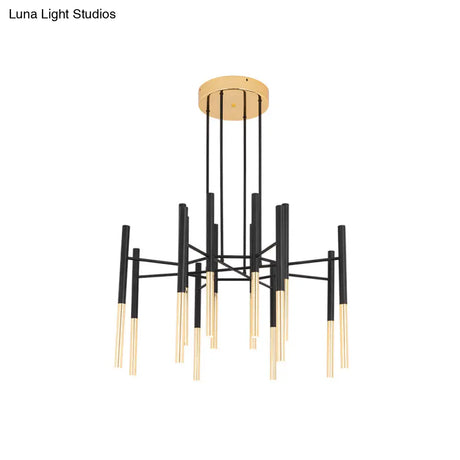 Black & Gold Slim Tube Flushmount Ceiling Light - 12 - Head Led Aluminum Semi Flush With Minimalist