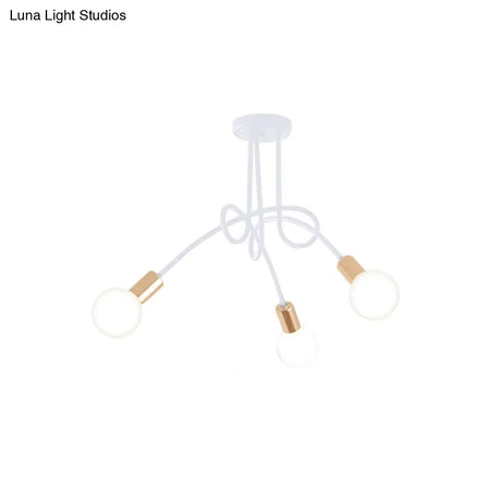 Black/Gold Twisted Industrial Semi Flush Mount Kitchen Ceiling Light With Open Bulb - 3/5/6-Light