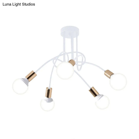 Black/Gold Twisted Industrial Semi Flush Mount Kitchen Ceiling Light With Open Bulb - 3/5/6-Light