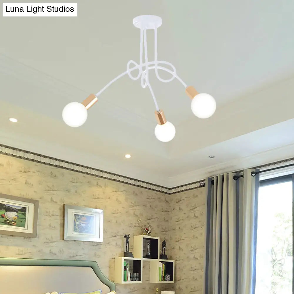 Black/Gold Twisted Industrial Semi Flush Mount Kitchen Ceiling Light With Open Bulb - 3/5/6-Light