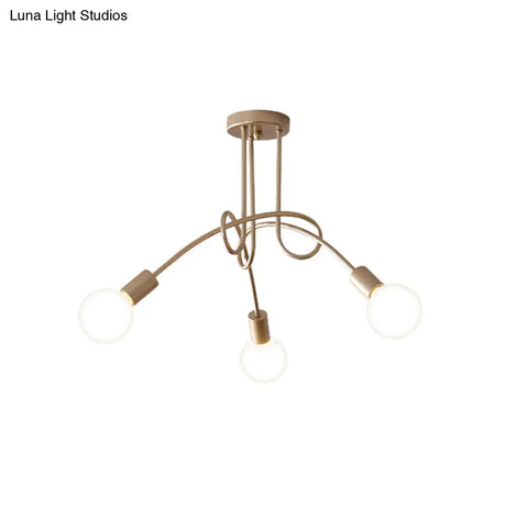 Black/Gold Twisted Industrial Semi Flush Mount Kitchen Ceiling Light With Open Bulb - 3/5/6-Light