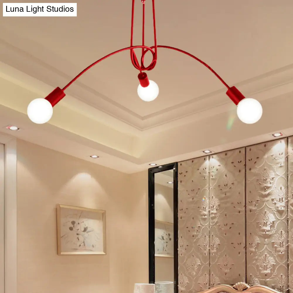 Black/Gold Twisted Industrial Semi Flush Mount Kitchen Ceiling Light With Open Bulb - 3/5/6-Light