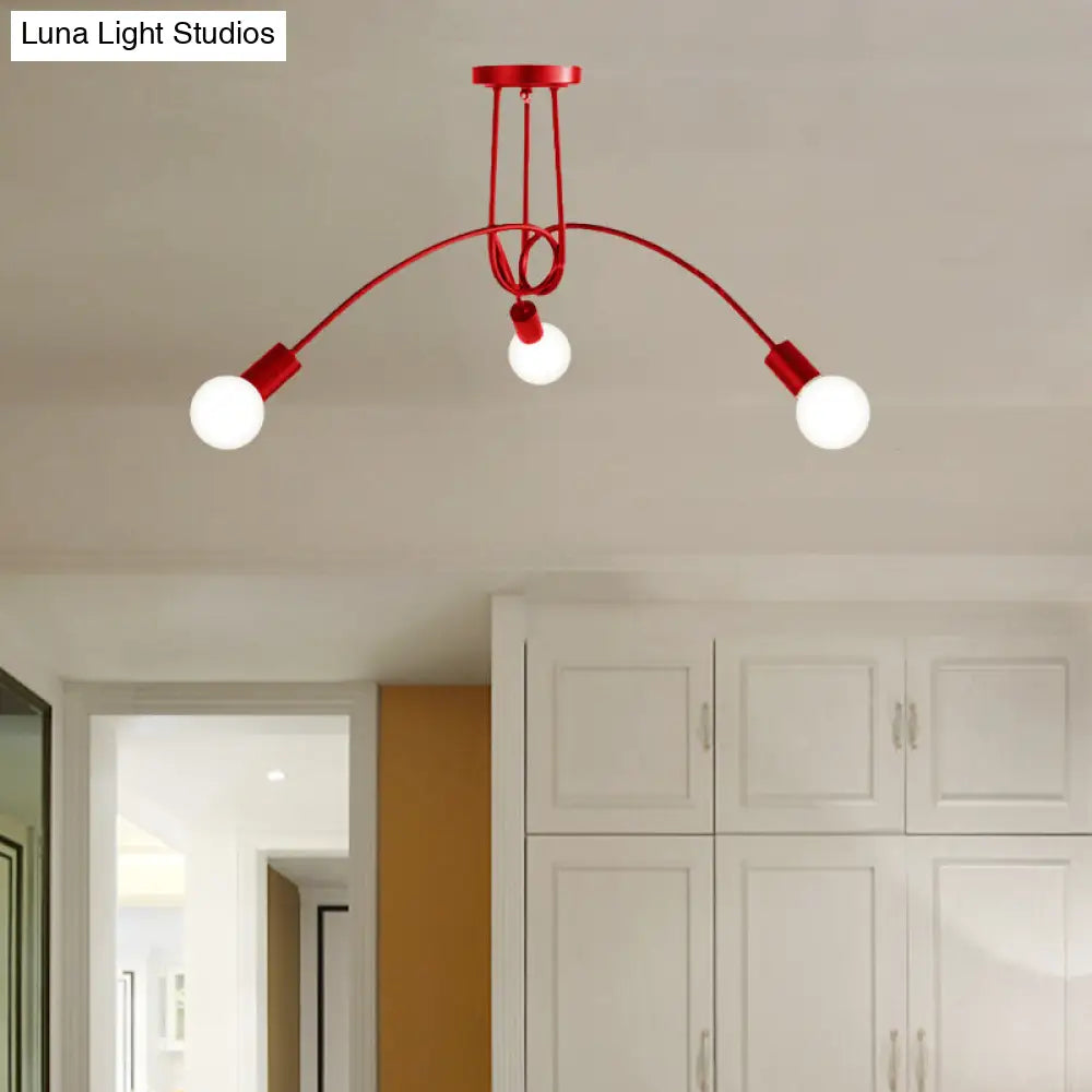 Black/Gold Twisted Industrial Semi Flush Mount Kitchen Ceiling Light With Open Bulb - 3/5/6-Light