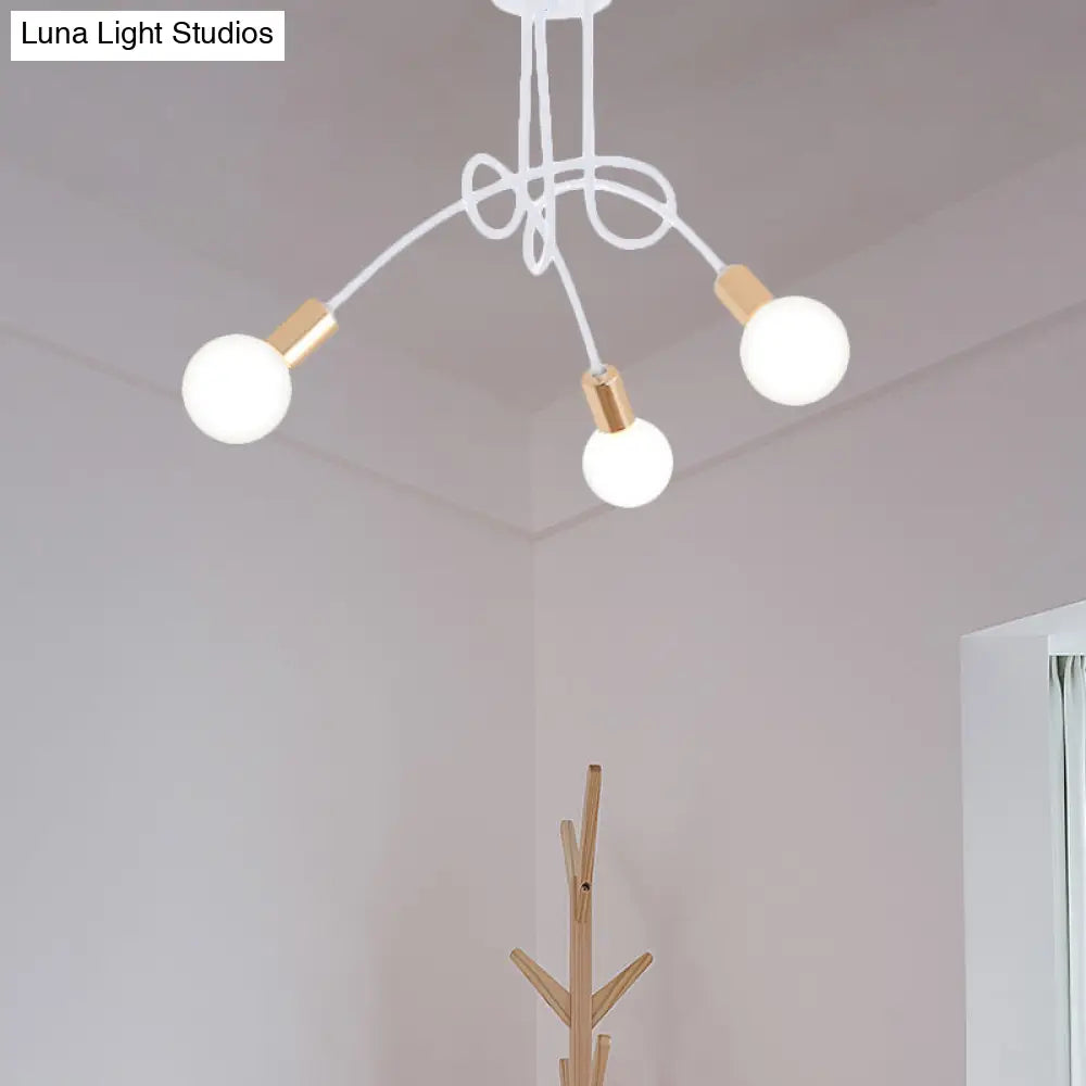 Black/Gold Twisted Industrial Semi Flush Mount Kitchen Ceiling Light With Open Bulb - 3/5/6-Light