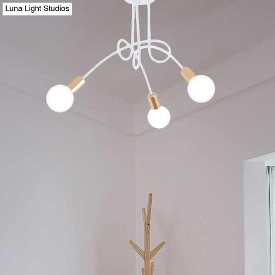 Black/Gold Twisted Industrial Semi Flush Mount Kitchen Ceiling Light With Open Bulb - 3/5/6-Light