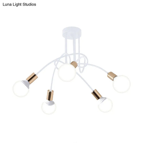 Black/Gold Twisted Industrial Semi Flush Mount Kitchen Ceiling Light With Open Bulb - 3/5/6-Light