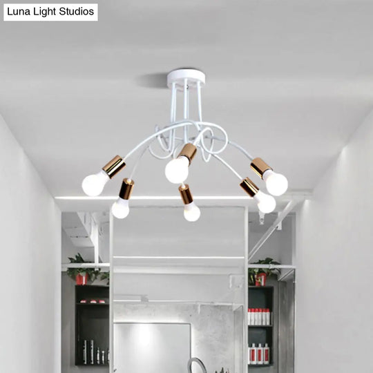 Black/Gold Twisted Industrial Semi Flush Mount Kitchen Ceiling Light With Open Bulb - 3/5/6-Light