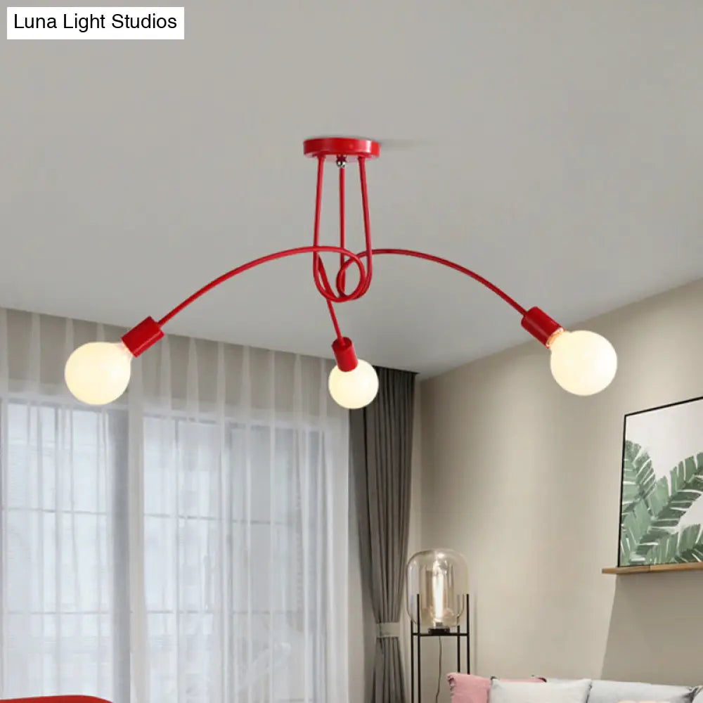Black/Gold Twisted Industrial Semi Flush Mount Kitchen Ceiling Light With Open Bulb - 3/5/6-Light
