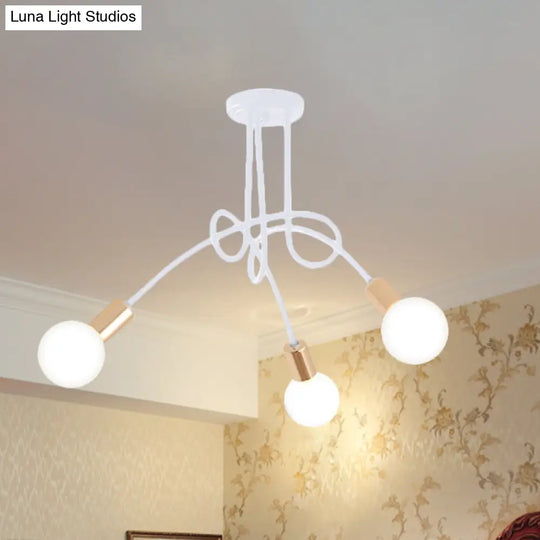 Black/Gold Twisted Industrial Semi Flush Mount Kitchen Ceiling Light With Open Bulb - 3/5/6-Light