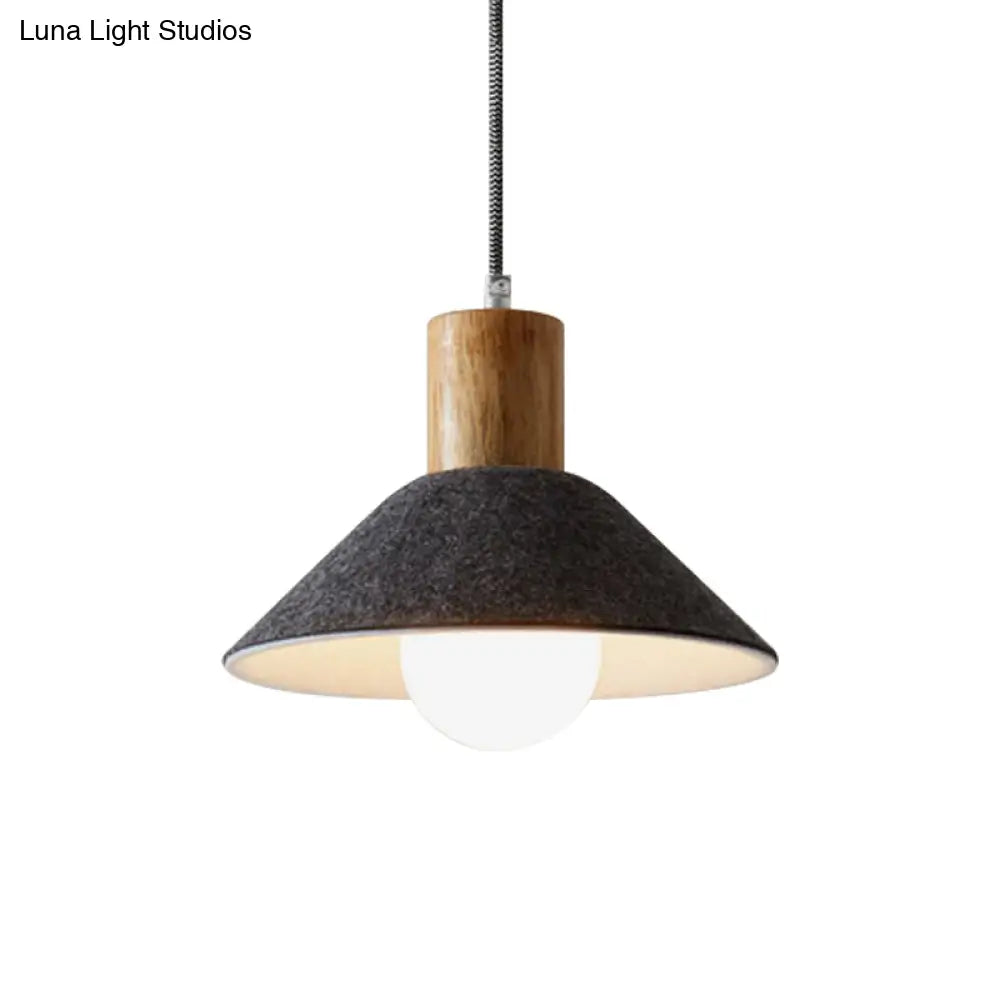 Black/Grey Felt Hanging Pendant Light With Wooden Cap - Perfect For Dining Rooms