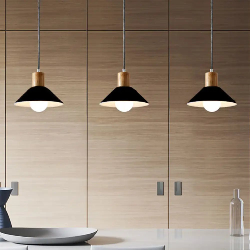 Black/Grey Felt Hanging Pendant Light With Wooden Cap - Perfect For Dining Rooms Black