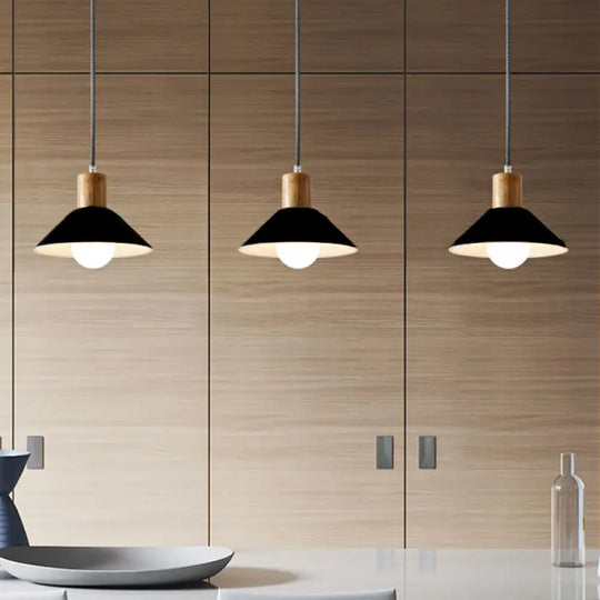 Black/Grey Felt Hanging Pendant Light With Wooden Cap - Perfect For Dining Rooms Black