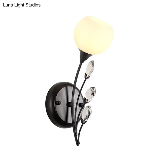 Black Half-Bulb Wall Sconce Light With Frosted White Glass Bowl- Modern And Elegant Mount Lamp