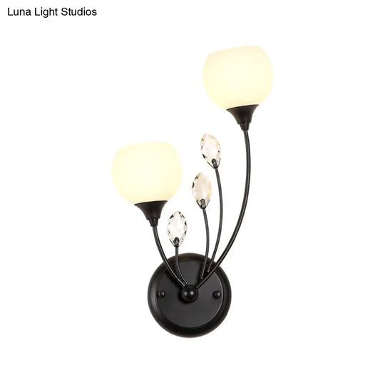 Black Half-Bulb Wall Sconce Light With Frosted White Glass Bowl- Modern And Elegant Mount Lamp