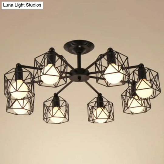 Black Hexagonal Cage Pendant Light For Clothes Shops