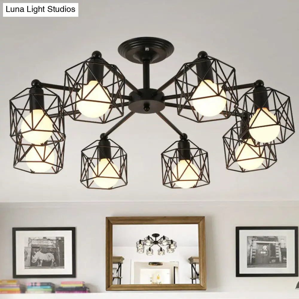 Simplistic Black Iron Hexagonal Cage Suspension Light - Ideal For Clothes Shops 8 /