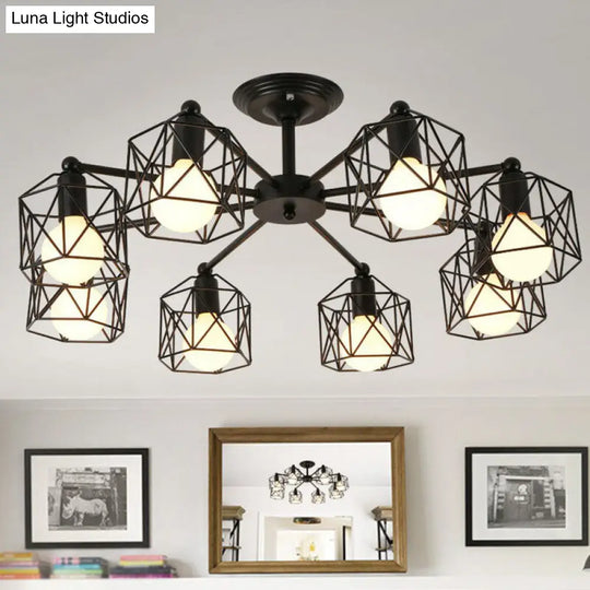 Simplistic Black Iron Hexagonal Cage Suspension Light - Ideal For Clothes Shops 8 /