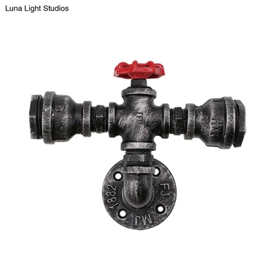 Black Industrial Metal Pipe And Valve Wall Mount Lamp For Balcony - 1/2-Light Lighting Fixture