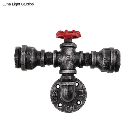 Black Industrial Metal Pipe And Valve Wall Mount Lamp For Balcony - 1/2-Light Lighting Fixture