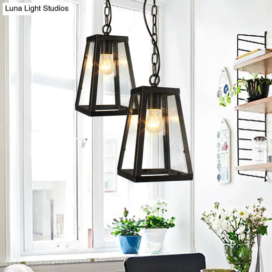 Industrial Metal Trapezoid Pendant Lighting - Black Ceiling Hang Fixture For Living Room (1 Bulb)