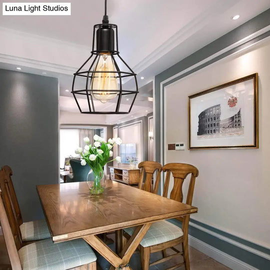 Industrial Metal Wire Globe Pendant Light - Black 1-Light Ceiling Hanging Lamp For Kitchen / 2